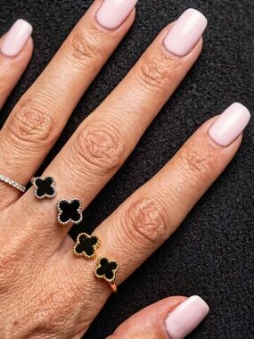 Stainless steel adjustable Black Clover Four-Leaf Ring